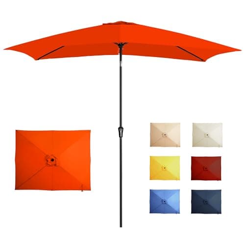 GREFORG 6.5x10FT Rectangular Patio Umbrella with Push Button Tilt & Crank Lift for Garden,UV Protection Outdoor Umbrella for Deck,Pool and Yard,Orange