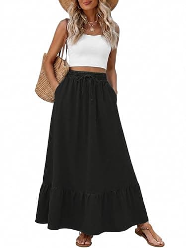 Heymoments Maxi Skirts for Women Black XX-Large High Waisted Flowy 2026 Fall Trendy A Line Summer Cute Pleated Dressy Casual Fairy Boho Teacher Holiday Beach Vacation Long Skorts with Pockets - Image 1