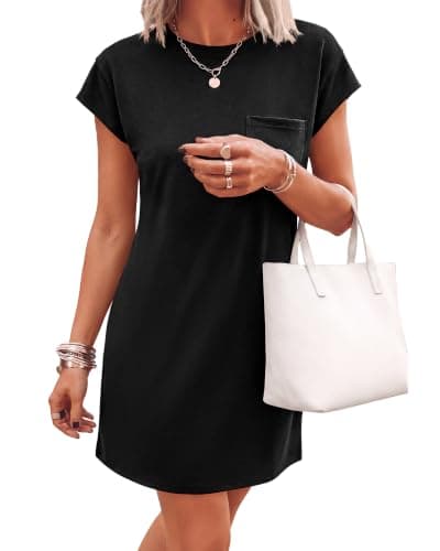 KIRUNDO Summer Dresses for Women 2026 Cap Sleeve Tshirt Dress Spring Mini Shift Sundress Loose Beach Outfits with Pockets(Black, X-Large) - Image 1