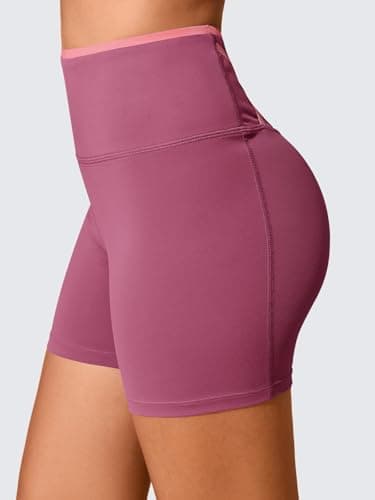 Aoysky Womens Workout Biker Shorts 5" Color Block High Waisted Yoga Athletic Shorts Pink - Thumbnail 3