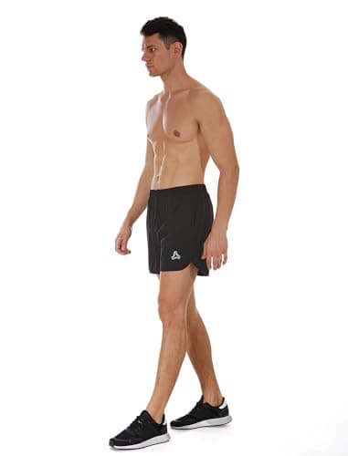 SILKWORLD Men's Running Stretch Quick Dry Shorts with Zipper Pockets, Black,Dark Navy(Pack of 2), Medium - Thumbnail 3