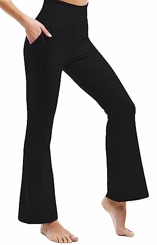 Ipletix Flare Leggings for Women, High Waisted Yoga Pants with Pockets for Women Black - Image 1