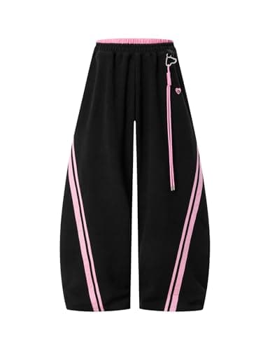 Aelfric Eden Stripes Baggy Barrel Sweatpants Elastic Double Waist Wide Leg Pants Women Men Casual Y2K Unisex Lounge Trouser Black Pink M