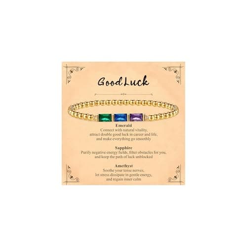 Fohufo Small Birthday Gifts for Women - 14K Gold Plated Beaded Bracelet, Birthstone Bracelets for Women, Valentines Day Birthday Gifts for Woman, Lucky Gift - Image 1