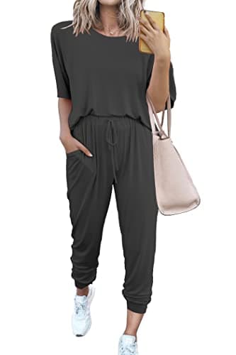 PRETTYGARDEN Women's Two Piece Lounge Sets 2026 Spring Summer Jogger Pants Vacation Outfits Travel Airplane Matching Clothes (Dark Grey,3X-Large)