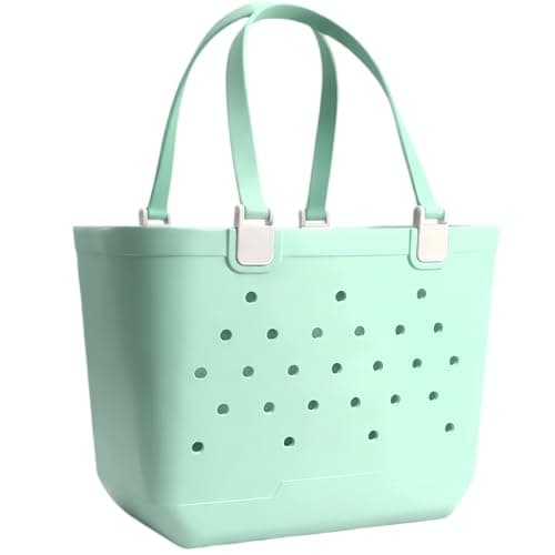CXY Large Rubber Beach Bag, Waterproof Rubber Tote Bag for Women,Vacation Essentials Beach Tote for Summer Swim Sport Travel (Light Green, X-Large) - Image 1
