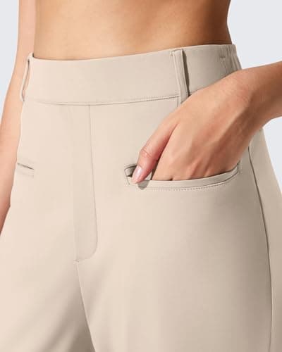 G4Free Women's Dress Pants with Pockets Straight Leg Yoga Work Stretchy Business Trousers Casual Slacks Belt Loops (L,Light Khaki,Petite) - Thumbnail 2