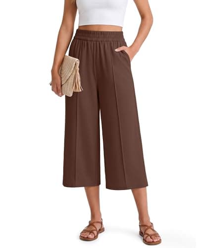 G4Free Ladies Capris Light Weight Quick Dry Summer Pants Women Wide Leg Lounge Pants Comfy Vacation Outfits(Coffee Brown,XXL,18") - Image 1