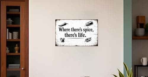 Where There’s Spice There’s Life Vintage Tin Sign Rustic Kitchen Wall Decor Metal Plaque Farmhouse Cooking Quote Art Dining Room Pantry Cafe Typography 8x12 Inch Pre Drilled Holes - Thumbnail 4