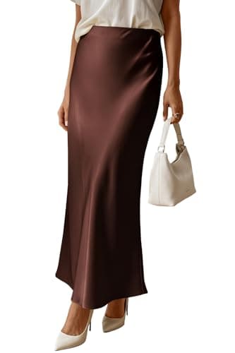LORJIO Women's Elegant Satin Skirts High Waisted Flared Casual Work Office Fishtail Midi Skirt 2026 Spring Silk Long Skirts Chocolate Brown M - Image 1
