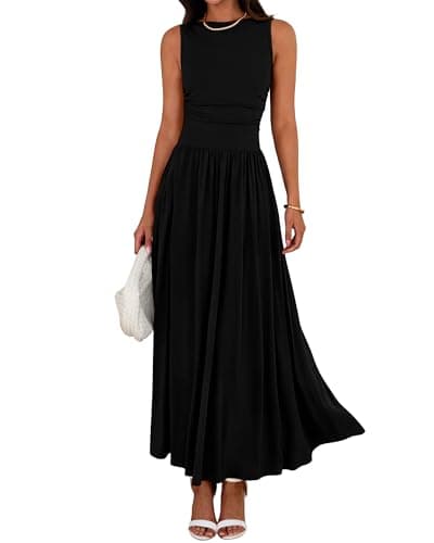 BTFBM Summer Maxi Dresses for Women 2025 Sleeveless Casual Ruched High Waisted Tank Long Sundress Flowy Beach Fall Dress(Black, Small) - Image 1