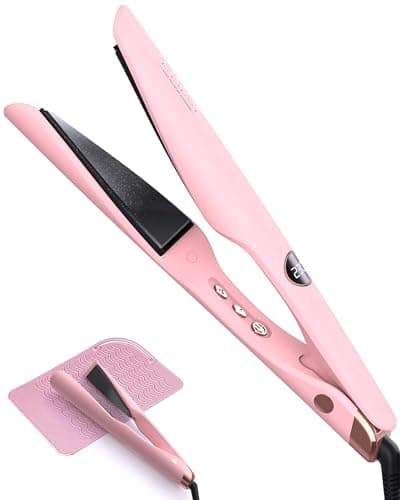 LANDOT 2-in-1 Hair Straightener and Curler - Pro 1" Multi-Styler with Twist & Curl Technology, Tourmaline Ceramic, Dual Voltage Adjust Temp 250-450°F for All Hair Types, Blush Pink
