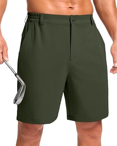 Pudolla Men's Casual Shorts 7" Lightweight Golf Shorts with 3 Pockets Stretch Quick Dry Work Shorts（Army_Green XXXL - Image 1