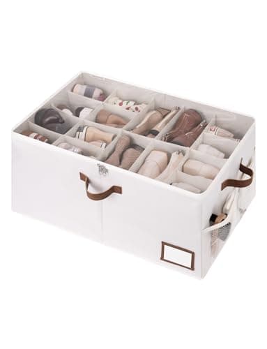 StorageWorks Shoe Organizer for Closet, Shoe Storage with Side Mesh Pocket, Shoe Closet Organizer With Clear Cover, Storage Shoe Containers for Sneakers and Sandals, Fits up to 20 Pairs, Beige - Image 1