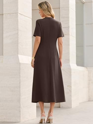 ANRABESS Womens Summer Maxi Dresses Casual Short Sleeve Elegant Classy Vintage 2026 Spring Flowy Cocktail Dress 80s Outfit Brown Small - Thumbnail 6