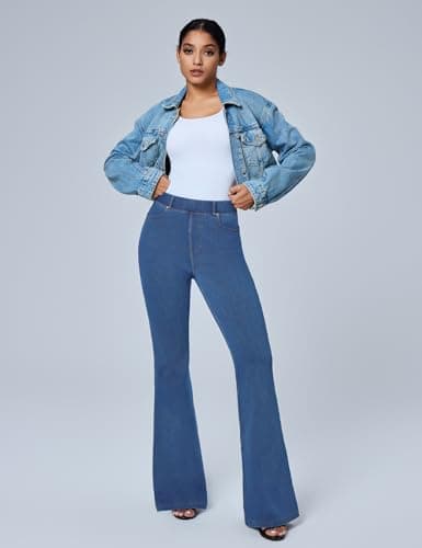 IUGA Bell Bottom Jeans for Women High Waist Stretchy Pull On Bootcut Sweatpant Jeans Flare Leggings Tummy Control Flare Pants(29" Inseam, Light Blue, Small) - Thumbnail 3