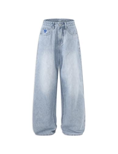 Aelfric Eden Wide Leg Jeans for Women Straight High Waisted Casual Loose Washed Y2K Baggy Boyfriend Jeans Denim Pants Light Blue 28
