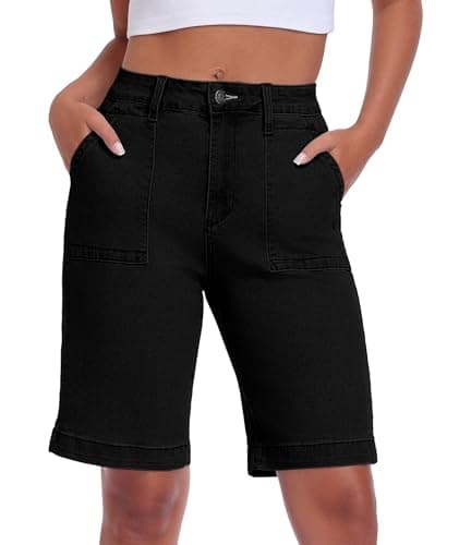 MARIASHA Bermuda Jean Shorts Women's Plus Size, Knee Length Long Stretchy Denim Jorts with Pockets, Trendy Short Jeans - Image 1