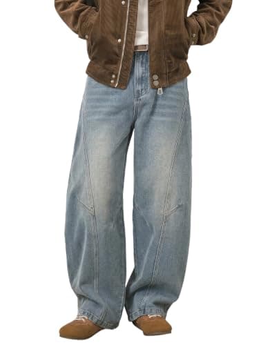 Areant Mens Baggy Hip Hop Jeans Wide Leg Loose Fit Vintage Jeans Relaxed Fit Skater Denim Pants with Elastic Waist Light Blue Small