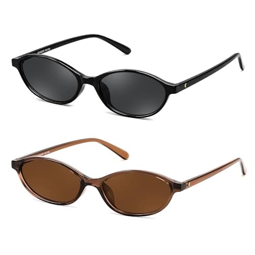 FEISEDY Retro Oval Sunglasses for Women Cat Eye 90s Lightweight Narrow Shades Trendy Sun Glasses B4196 - Image 1