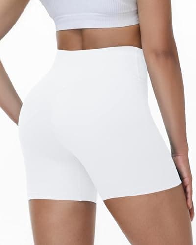 Roadbox 5" High Waisted Women's Biker Shorts, Tummy Control Compression Booty Spandex Shorts for Volleyball Workout Gym Yoga Running(L) White - Thumbnail 2