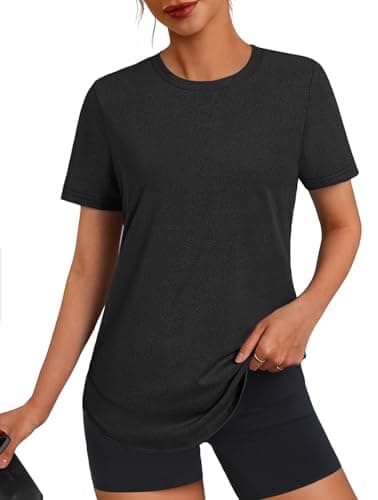 3rd hill Womens Workout Tops Short Sleeve Crewneck Sports Yoga Running Shirts Quick Dry Outfits Black L