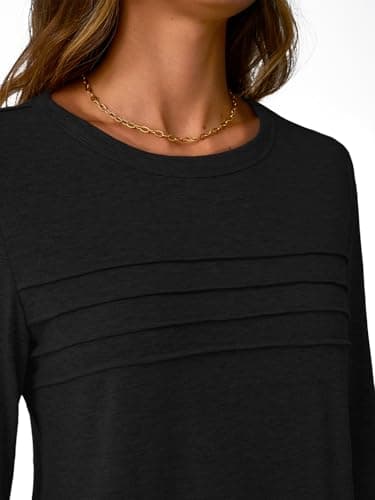 NORACORA 3/4 Sleeve Tops for Women T Shirts Dressy Casual Spring Fall Outfits Pleated Front Shirts Round Neck Casual Tunic Basic Tee Tops Black M - Thumbnail 6