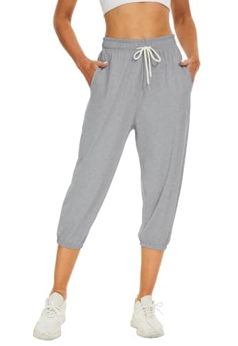 BATHRINS Women's Capri Sweatpants Summer Casual Jogger Drawstring Waist Pants with Back Pockets - Image 1