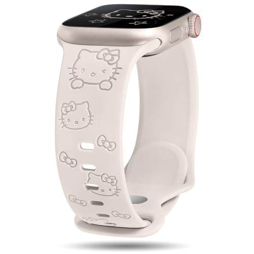 Girovo Cute Cat Engraved Band Compatible with Apple Watch Bands for Women 40/38/41/42mm (Series 11/10), Funny Cartoon Pattern Soft Silicone Sport Stylish Strap for iWatch Series 9 8 7 6 5 4 3 2 1 SE - Image 1