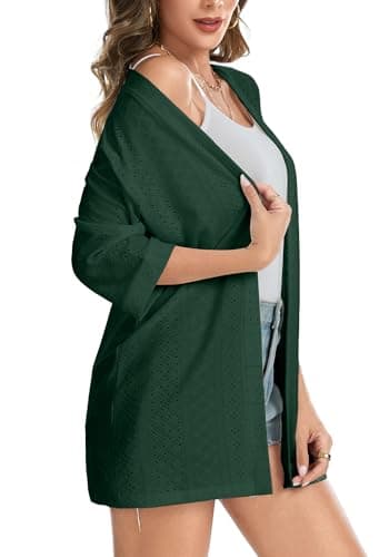 Dimur Coverups for Womens 3/4 Sleeve Summer Cardigans Business Casual Lightweight Kimono Beach Vacation Outfits Dark Green X-Large - Thumbnail 4