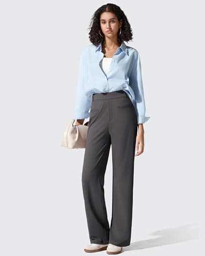 G4Free Straight Leg Yoga Pants for Women Elastic Waist Comfy Stretch Office Casual Trousers Slack with Pockets Daily Wear (S,Dark Gray,Tall) - Thumbnail 6