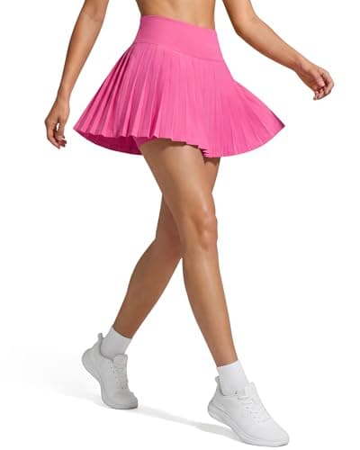 G4Free Athletic Skirts for Women High Rise Pleated Golf Skorts Inner Shorts Summer Casual A Line Skirts with Pockets(Rose Pink,S) - Thumbnail 2
