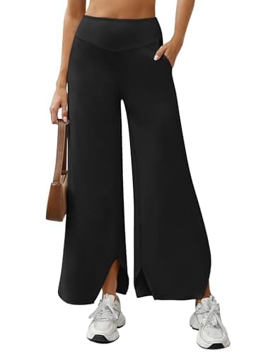 LOOKBOHO Women's Palazzo Pants Stretchy Wide Leg Lounge Casual Comfy High Waist Yoga Pants with Pockets Black S - Image 1