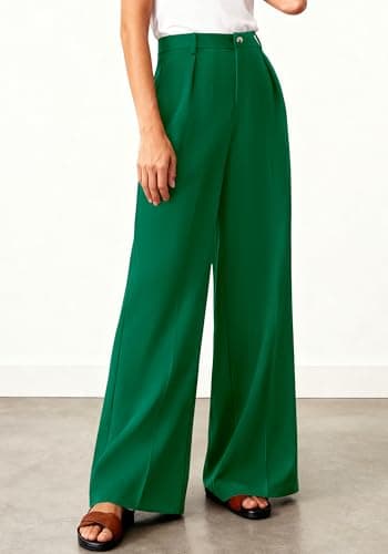 BTFBM Wide Leg Pants Woman 2026 High Waisted Button Business Casual Dressy Trousers Office Work Palazzo Pants Pockets(Green, X-Large) - Thumbnail 4