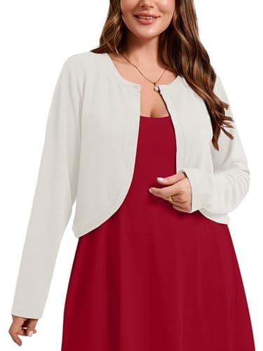 AusLook Plus Size Women Shrugs Long Sleeve White 3X Open Front Cardigan Knit Lightweight Coat Cropped Bolero Tops Shawls and Wraps Dressy Sweater - Image 1
