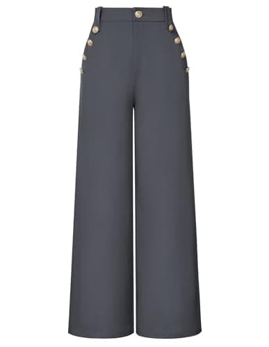 GRACE KARIN Dressy Pants Women High Waisted Office Work Trousers Business Slacks Button Flowy Palazzo Pant Grey 2XL - Image 1