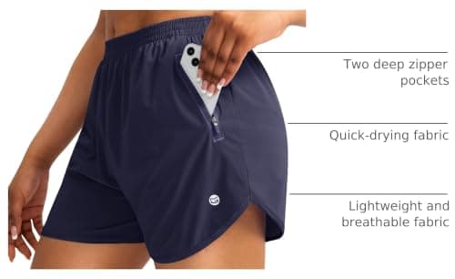 G Gradual Women's Running Shorts with Zipper Pockets Quick Dry Athletic Workout Gym 3" Short Shorts for Women with Comfy Liner (Navy Blue, Medium) - Thumbnail 4