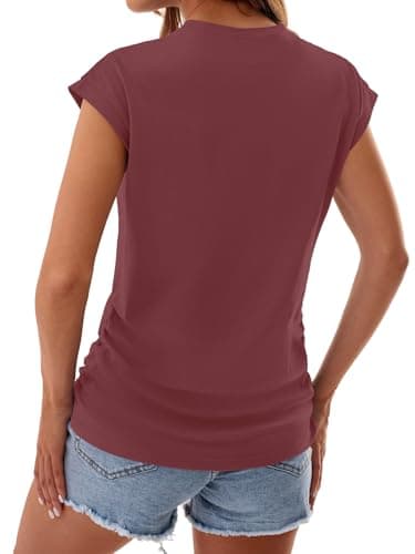 GKBK Womens Summer Tops Ruched Cap Short Sleeve Tshirts Business Fashion Trendy Clothes Outfits Coral S - Thumbnail 6