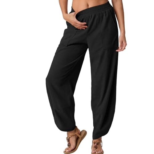 FREEOAK Corduroy Baggy Black Pants Wide Leg Harem Pants Flowy Elastic Waist Travel Lounge Bottoms Airport Outfits 2025 Fall Large - Image 1