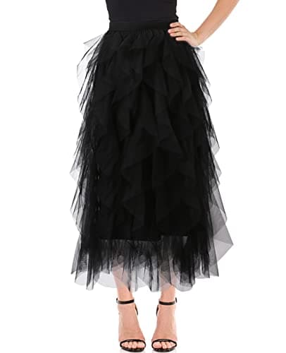 Women's Tulle Skirt A-Line High Low Asymmetrical 3 Layered Midi Length Elastic Waist Tutu Skirts - Image 1