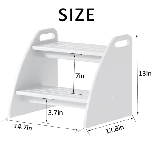 Step Stool, Two Stepping Stool 300lbs Capacity, with Non-Slip Handles and Pads,Bamboo Step Stool for Bathroom Sink, Perfect Natural Wooden Step Stool for Kitchen - Thumbnail 2