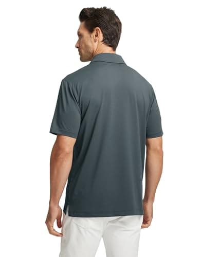 M MAELREG Golf Shirts for Men Dry Fit Moisture Wicking Lightweight Chest Striped Solid Casual Polo Shirts for Men Dark Grey - Thumbnail 4