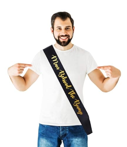 "Man Behind The Bump" Funny Baby Shower Sash for Daddy to Be, Baby Shower Party Decorations Gifts Supplies Dad to Be Baby Gender Reveal Ideas New Father Favors (Black and Gold) - Image 1