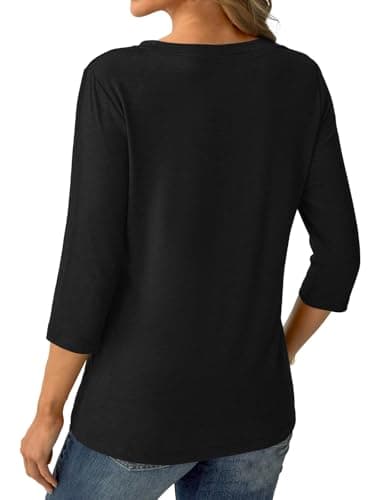 Womens Tops 3/4 Sleeve V Neck Spring Summer Work Tunic Shirts Business Dressy Casual Blouses A- Black - Thumbnail 5
