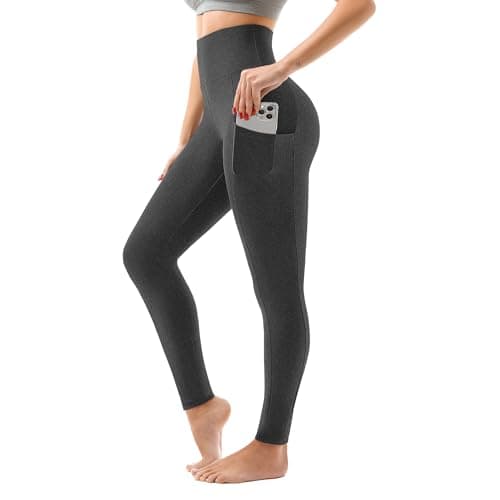 SINOPHANT High Waisted Leggings with Pockets Women, Full Length Capri Buttery Soft Stretchy Yoga Pants(Full Heather Grey,L-XL) - Image 1