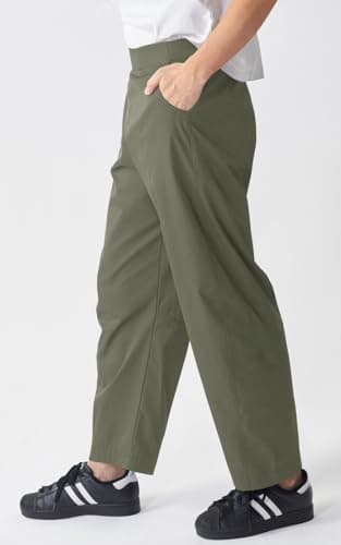 EGOCKAL Womens Elastic Waist Ankle Pants Baggy Curved Tapered Leg Barrel Travel Pants with Pockets Green - Thumbnail 2
