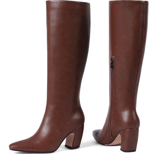 Tarkwa Women's Knee High Boots, Comfortable Square Toe Faux Leather Boot Fashion Long Tall Boots for Riding Chunky High Heeled Dress/Casual Boot, Brown Size 10 - Thumbnail 4