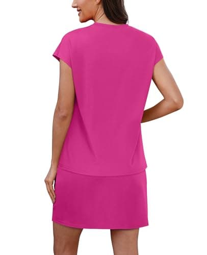 Sampeel Summer Vacation Outfits for Women 2026 Two Piece Sets Resort Wear Skirt Sets Crew Neck Cap Sleeve Tops Tennis Skirt Cruise Essentials Travel Athletic Active Wear Hot Pink XXL - Thumbnail 4