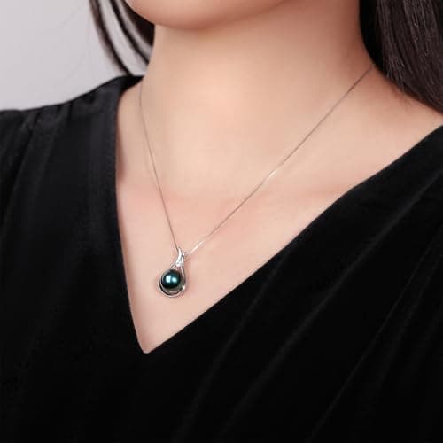 YAMI Tahitian Black Pearl Necklace 10-11mm Saltwater Cultured Pearl Jewelry with 925 Sterling Silver Adjustable Chain for Women, Mom, Wife, Luxury Gift for Birthday, Mother's Day, Anniversary - Thumbnail 2
