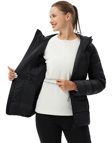 Pioneer Camp Quilted Puffer Jacket for Women Lightweight Water Resistant Hoodies Warm Winter Jacket Filled with Down, Black, M - Thumbnail 6